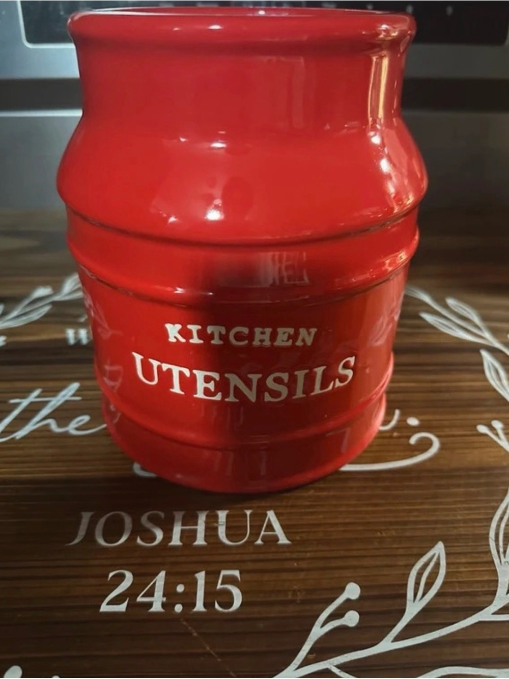 Kitchen Utensils Holder - Red Ceramic Countertop Jar